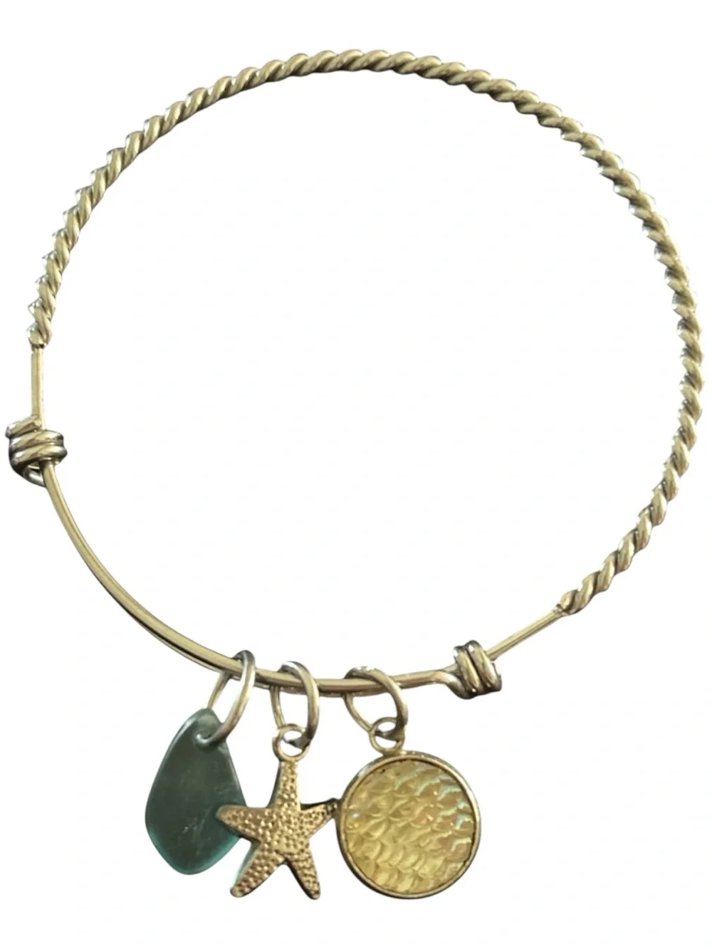 Alex and Ani Mermaid Sea Glass Starfish Bangle Rafaelian Gold Twisted Wire